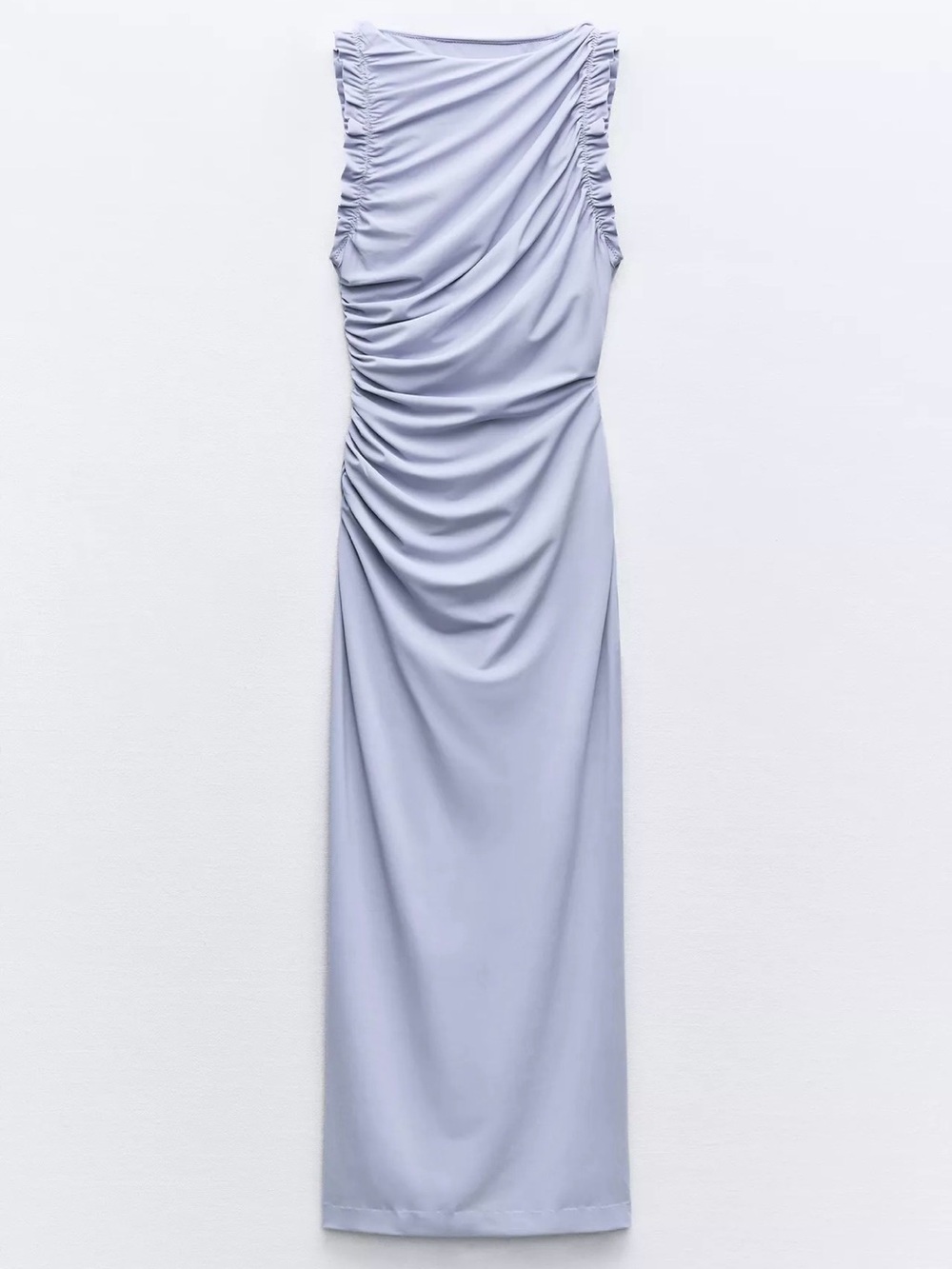Ruched Sleeveless Midi Dress in Lavender Size Small